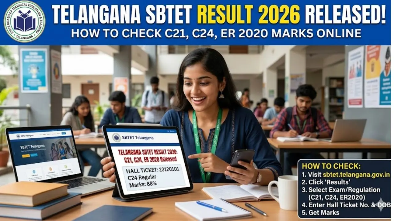 Telangana SBTET Result 2026 Released: How to Check C21, C24, ER 2020 Marks Online